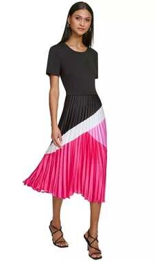 KARL LAGERFELD PARIS Jersey Colorblock Pleated Midi Dress. SMALL. NWT!
